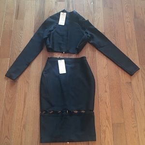 House of CB black pencil skirt and crop top set